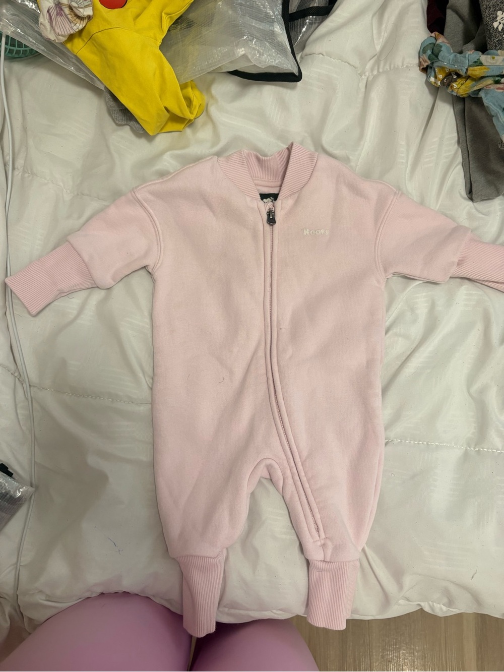 Roots Baby Pink Zip One-Piece Footie 3-6 months